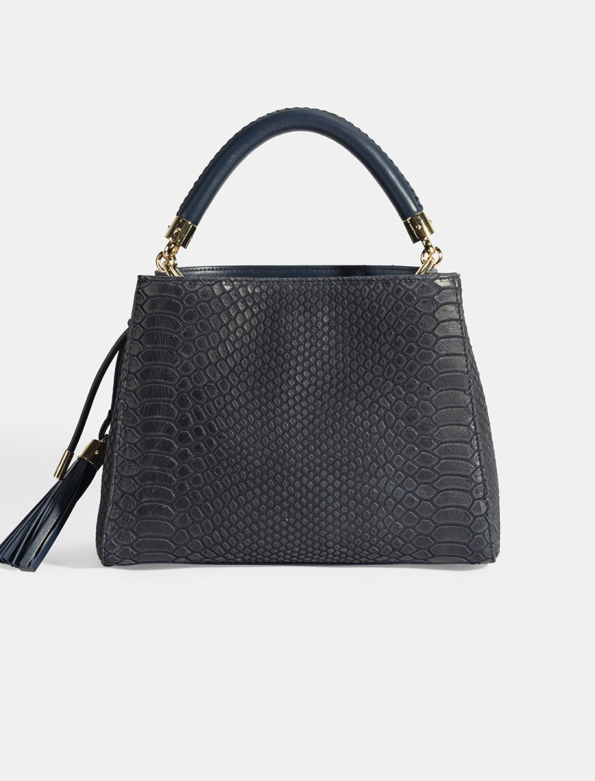 Kadın Lacivert Püskül Aksesuarlı Deri El Çantası