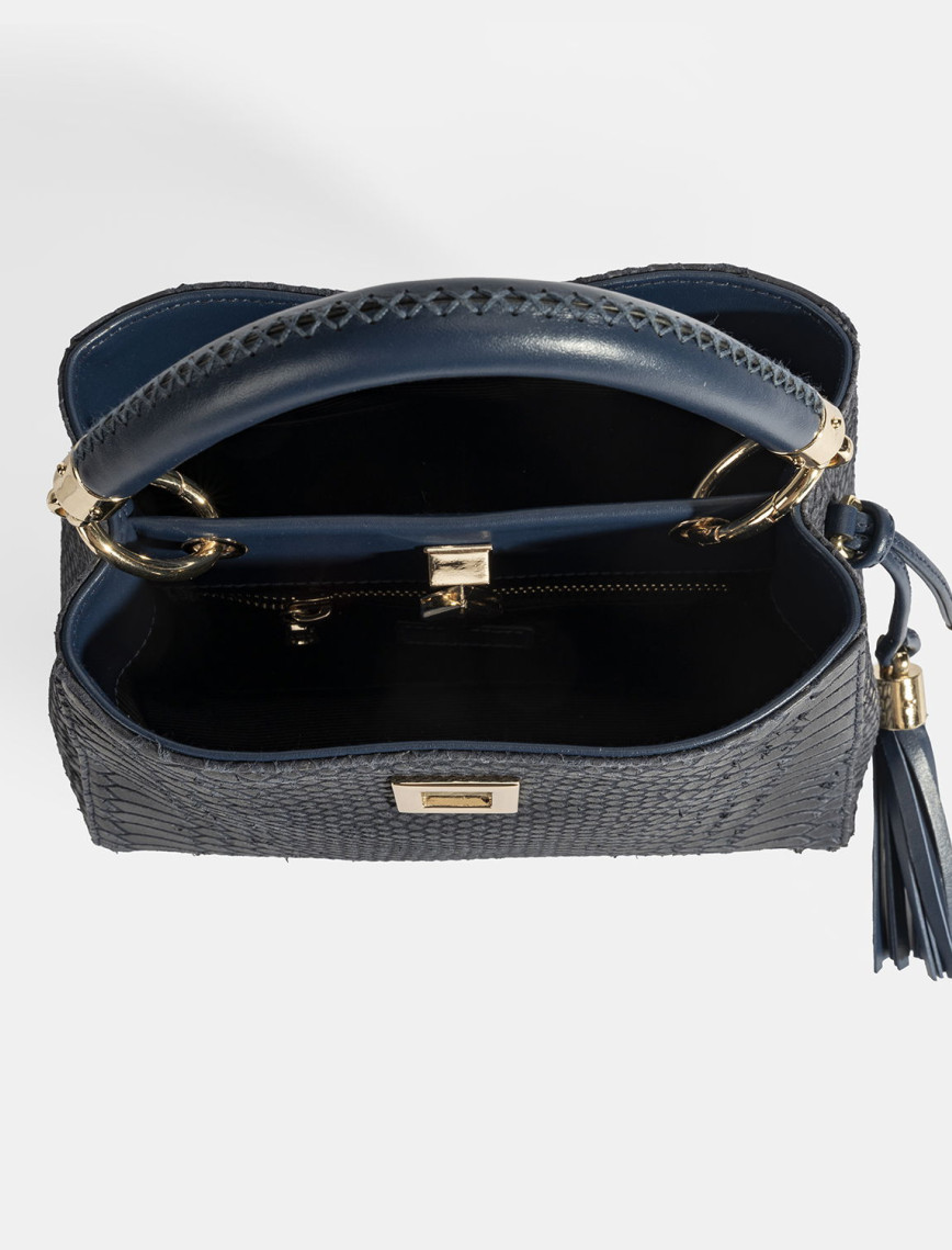 Kadın Lacivert Püskül Aksesuarlı Deri El Çantası