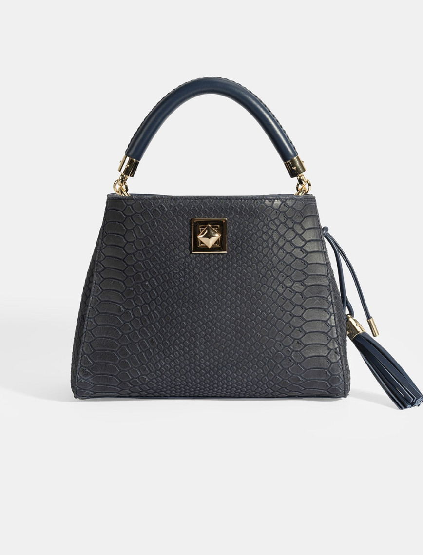 Kadın Lacivert Püskül Aksesuarlı Deri El Çantası