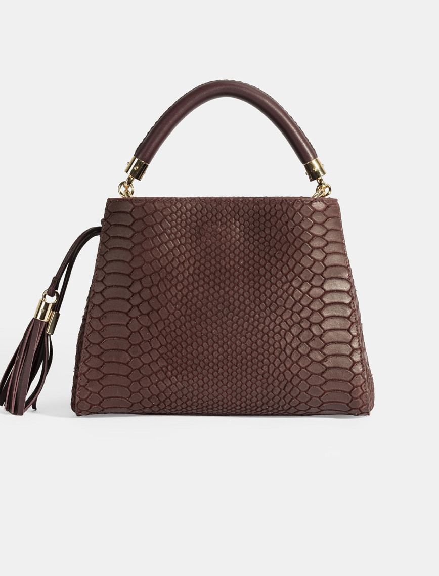 Kadın Bordo Püskül Aksesuarlı Deri El Çantası