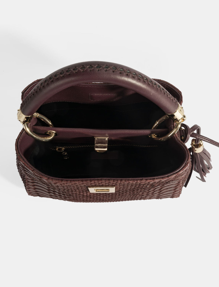 Kadın Bordo Püskül Aksesuarlı Deri El Çantası