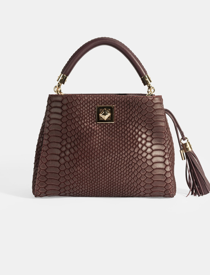 Kadın Bordo Püskül Aksesuarlı Deri El Çantası