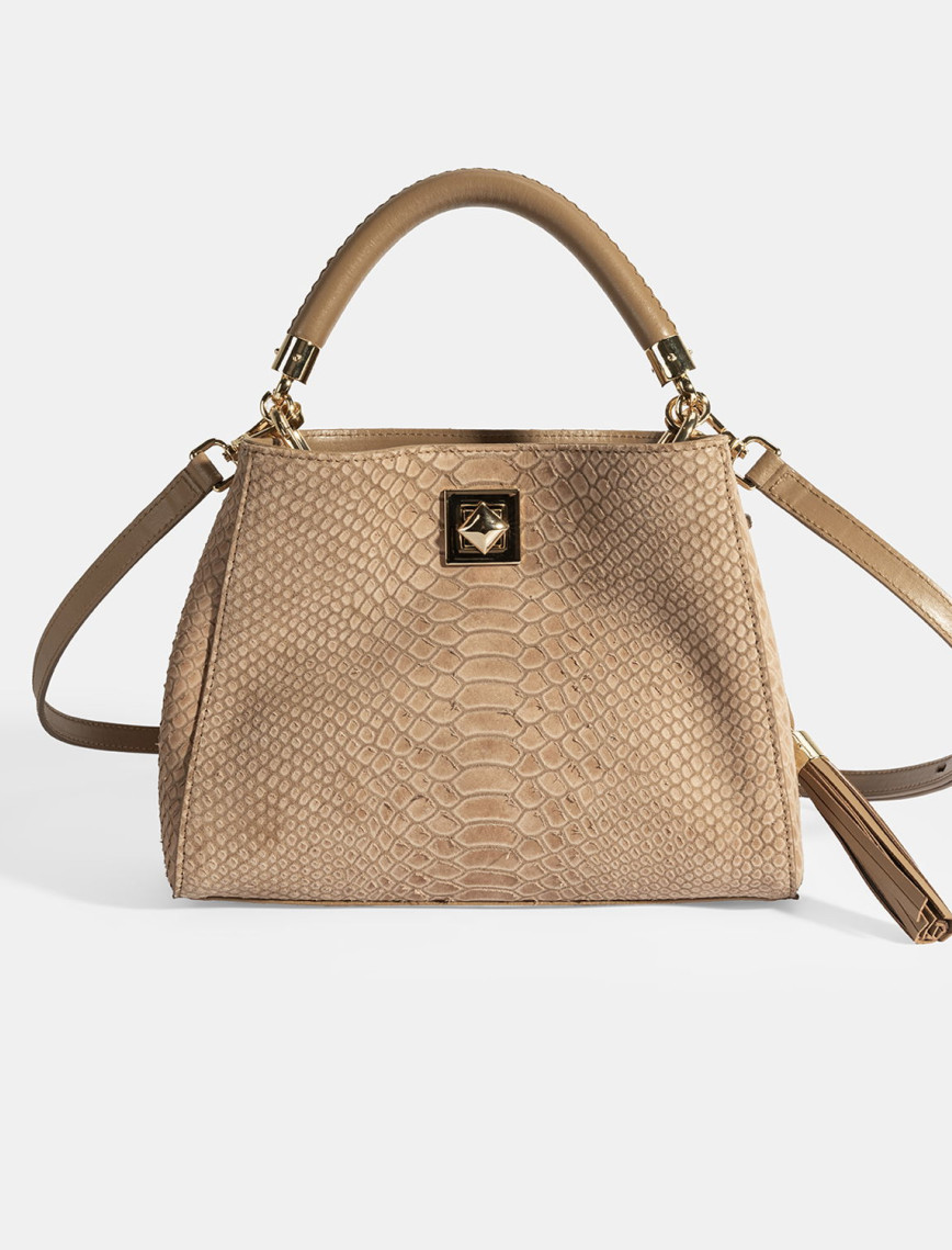 Kadın Kahve Püskül Aksesuarlı Deri El Çantası