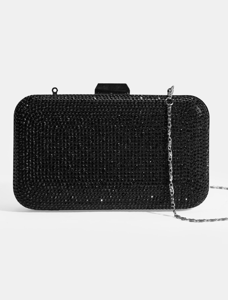 Kadın Siyah Taş Detaylı Portföy Gece Çantası Kadın Siyah Taş Detaylı Portföy Gece Çantası