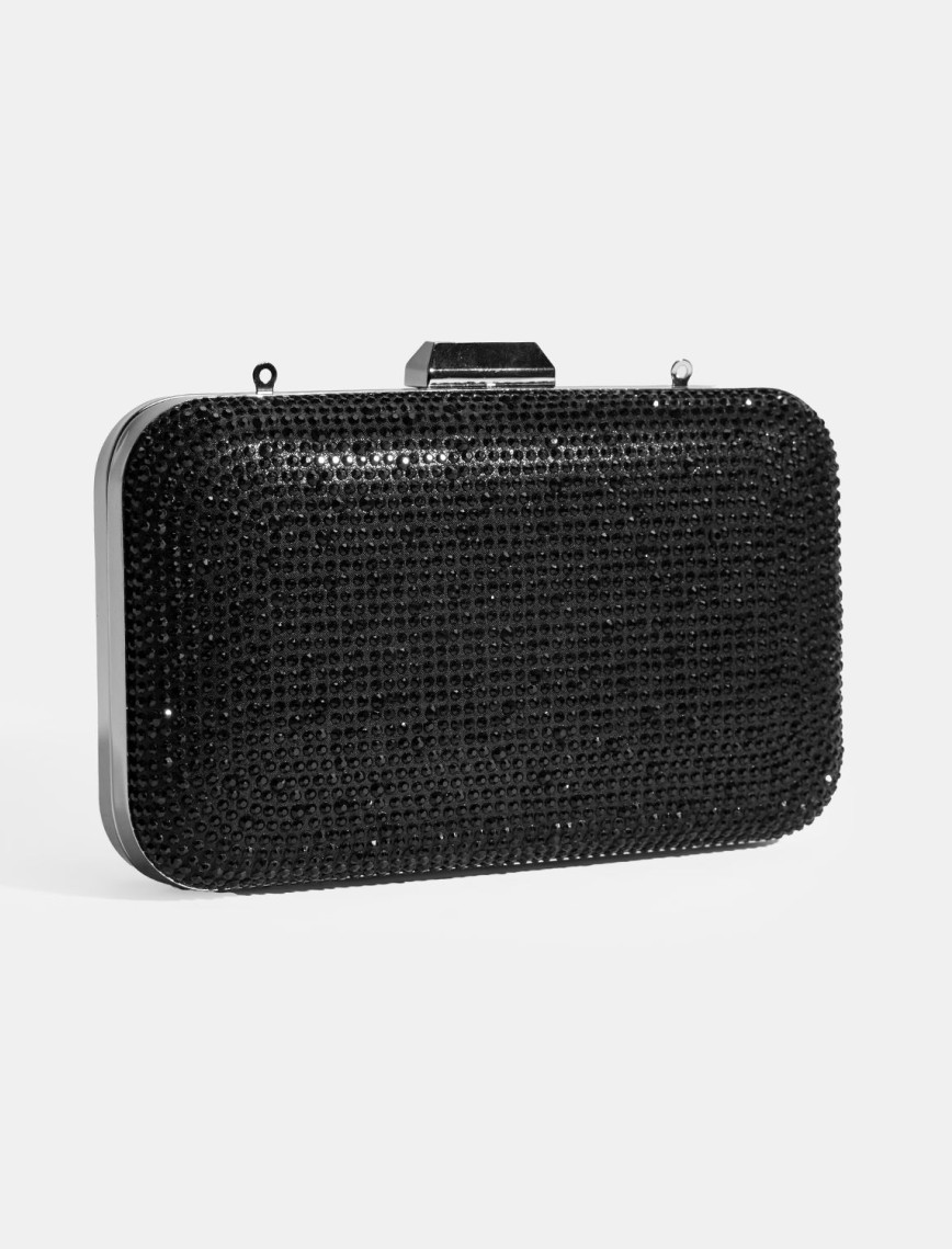 Kadın Siyah Taş Detaylı Portföy Gece Çantası Kadın Siyah Taş Detaylı Portföy Gece Çantası