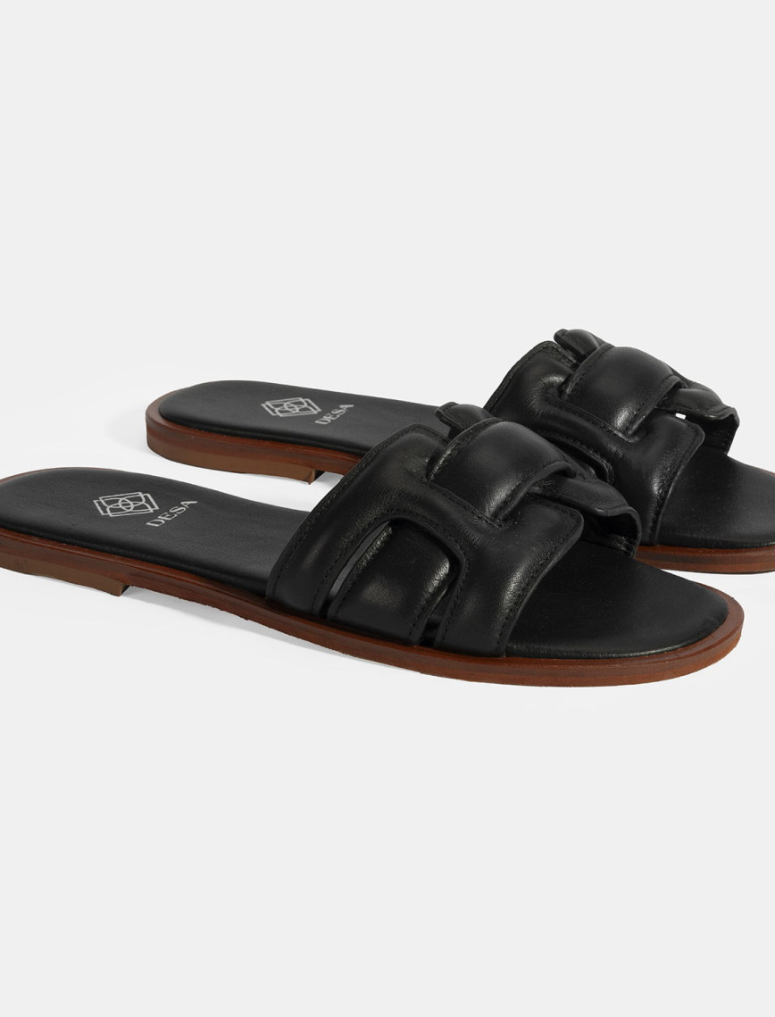 Kadın Siyah Deri Terlik Kadın Siyah Deri Terlik