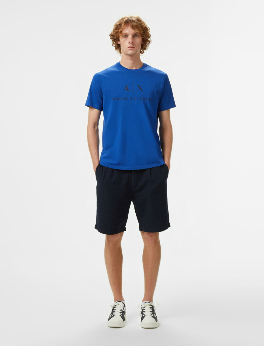 Armani Exchange Erkek Mavi Bisiklet Yaka T-Shirt