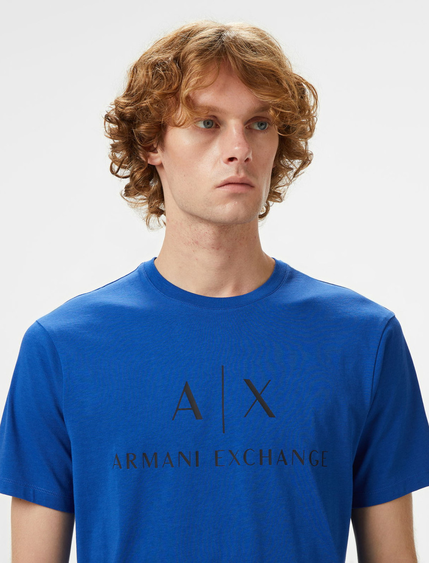 Armani Exchange Erkek Mavi Bisiklet Yaka T-Shirt