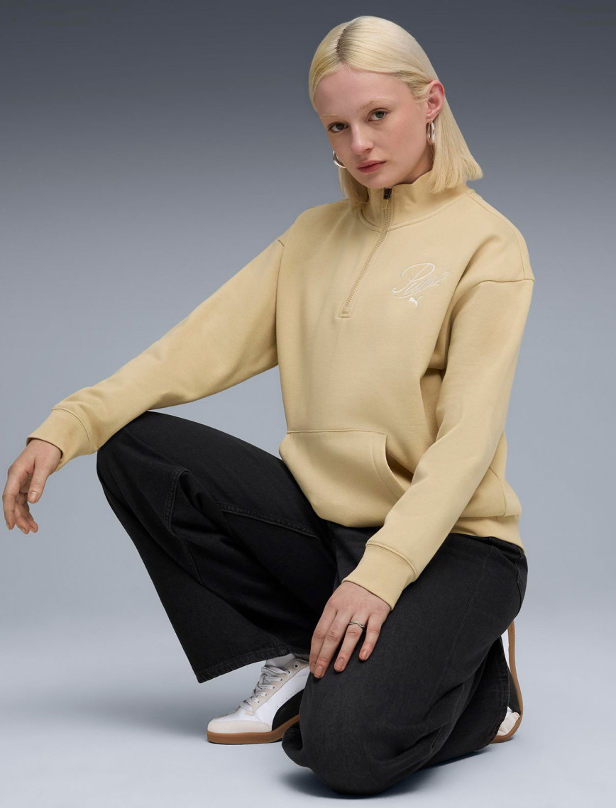 Puma Essential Script Half-Zip Crew Kadın Gri Sweatshirt