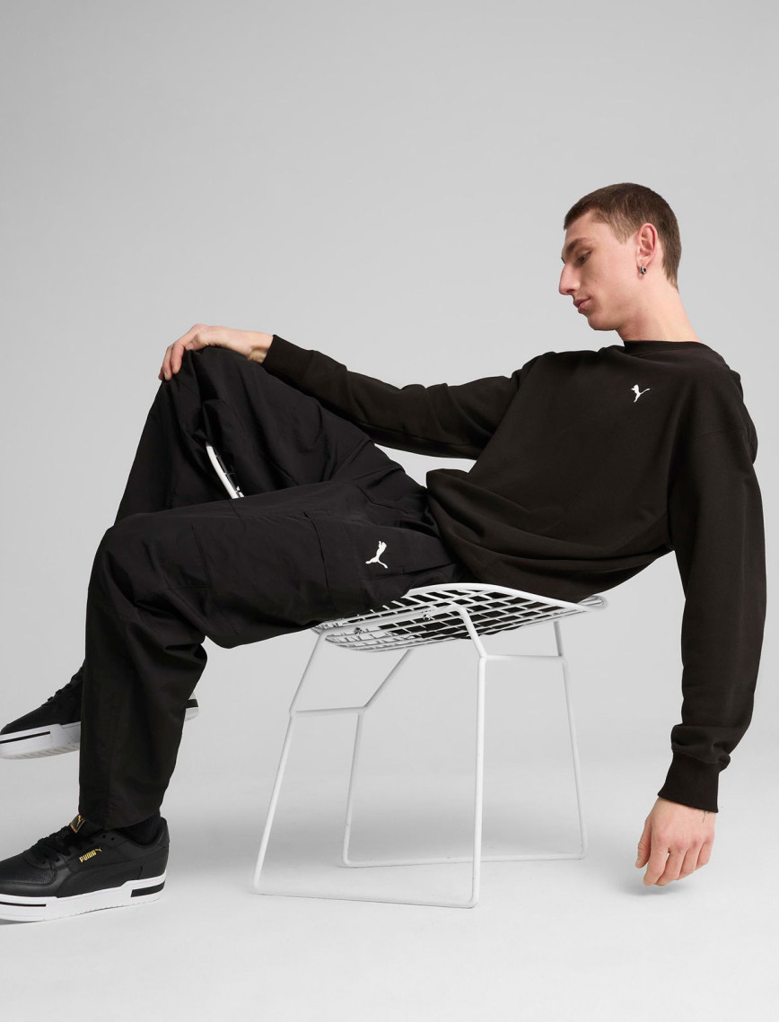 Puma Wardrobe Essential Relaxed Crew Erkek Siyah Sweatshirt