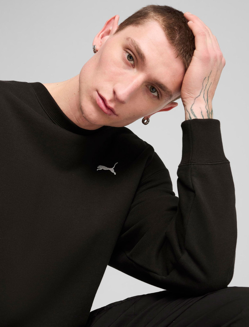 Puma Wardrobe Essential Relaxed Crew Erkek Siyah Sweatshirt
