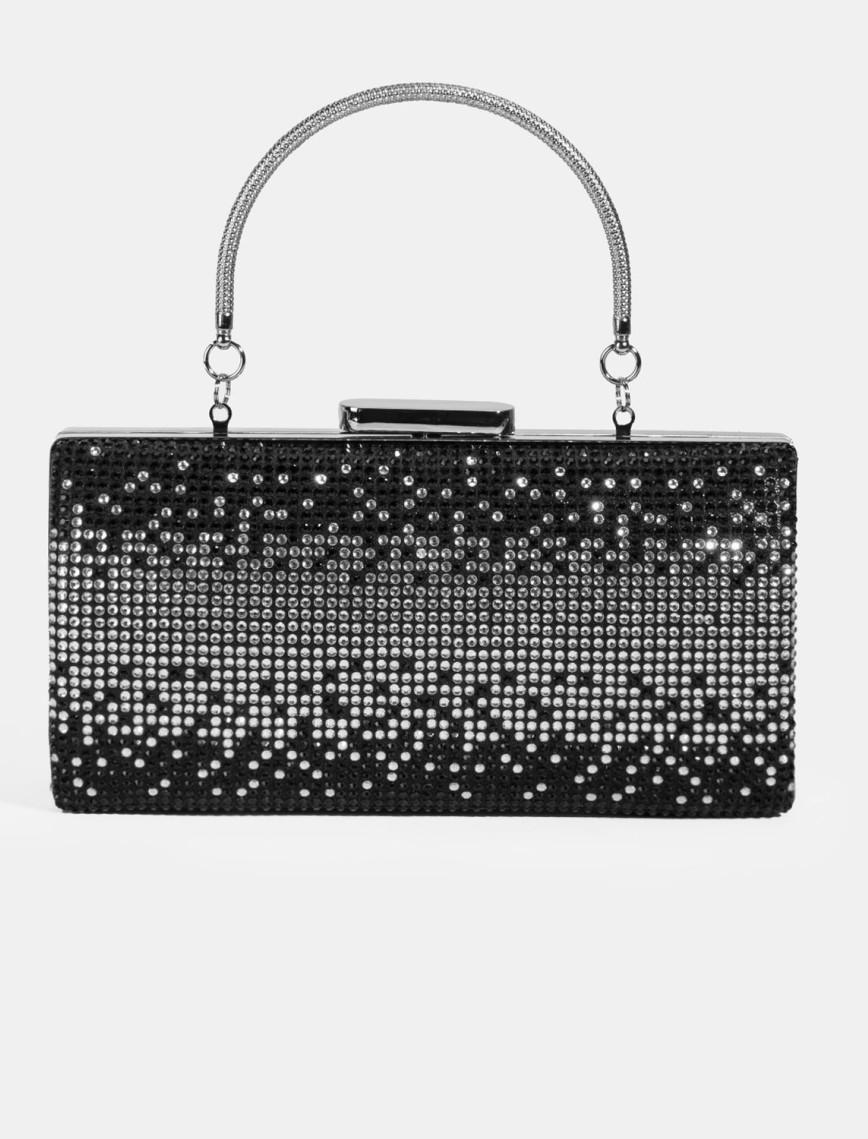 Kadın Siyah Taş Detaylı Gece El Çantası Kadın Siyah Taş Detaylı Gece El Çantası