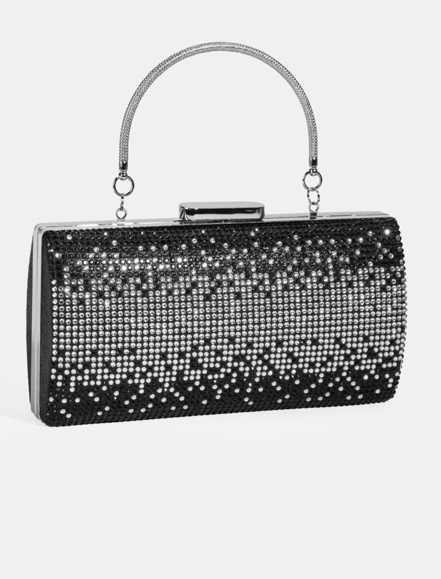 Kadın Siyah Taş Detaylı Gece El Çantası Kadın Siyah Taş Detaylı Gece El Çantası