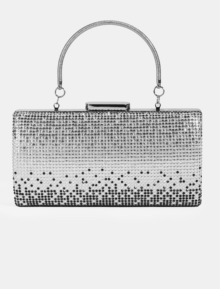 Kadın Gümüş Taş Detaylı Gece El Çantası Kadın Gümüş Taş Detaylı Gece El Çantası