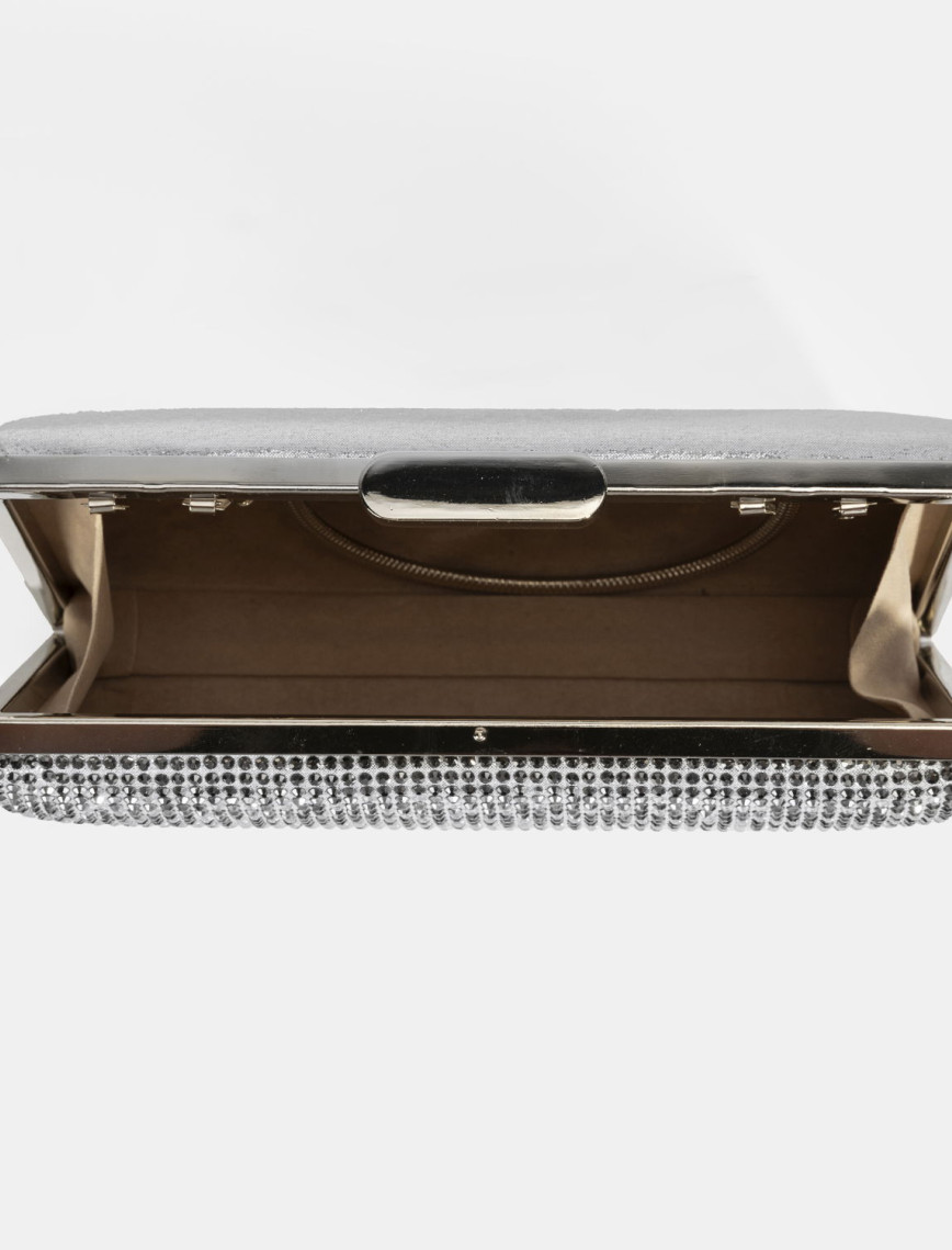 Kadın Gümüş Taş Detaylı Gece El Çantası Kadın Gümüş Taş Detaylı Gece El Çantası