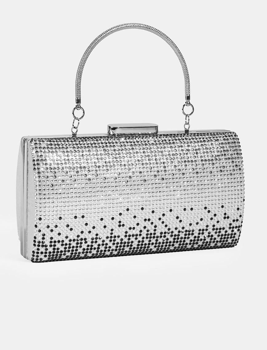 Kadın Gümüş Taş Detaylı Gece El Çantası Kadın Gümüş Taş Detaylı Gece El Çantası