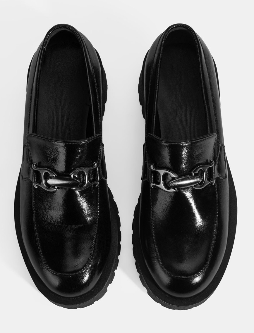 Kadın Siyah Metal Aksesuarlı Rugan Loafer Kadın Siyah Metal Aksesuarlı Rugan Loafer