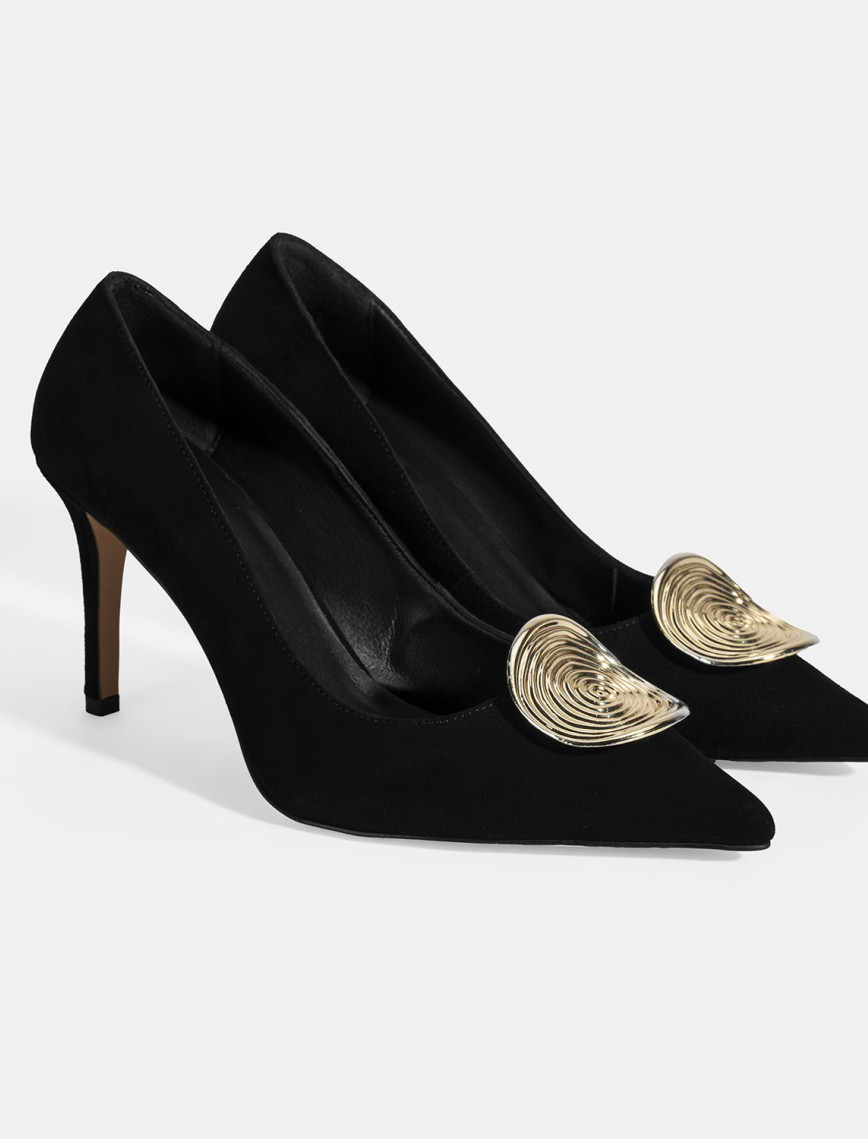 Kadın Siyah Gold Toka Detaylı Süet Topuklu Ayakkabı Kadın Siyah Gold Toka Detaylı Süet Topuklu Ayakkabı