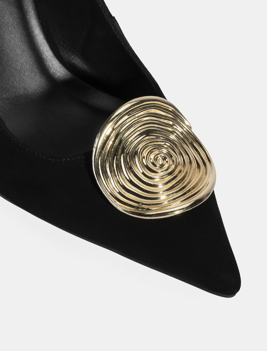 Kadın Siyah Gold Toka Detaylı Süet Topuklu Ayakkabı Kadın Siyah Gold Toka Detaylı Süet Topuklu Ayakkabı