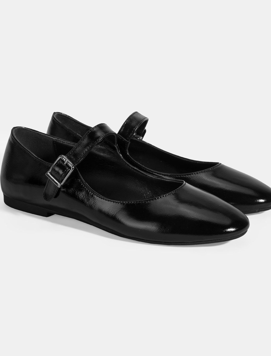 Kadın Siyah Ayarlanabilir Tokalı Deri Babet Kadın Siyah Ayarlanabilir Tokalı Deri Babet