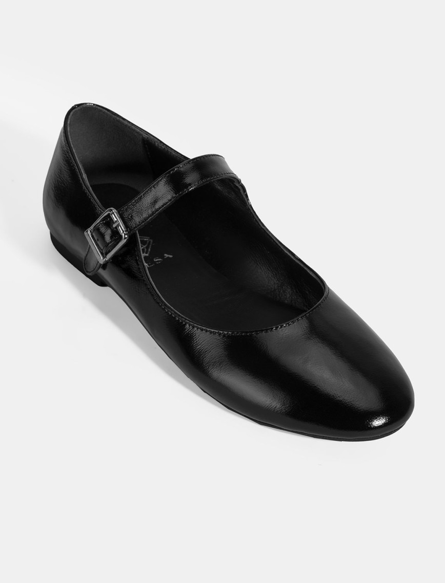 Kadın Siyah Ayarlanabilir Tokalı Deri Babet Kadın Siyah Ayarlanabilir Tokalı Deri Babet