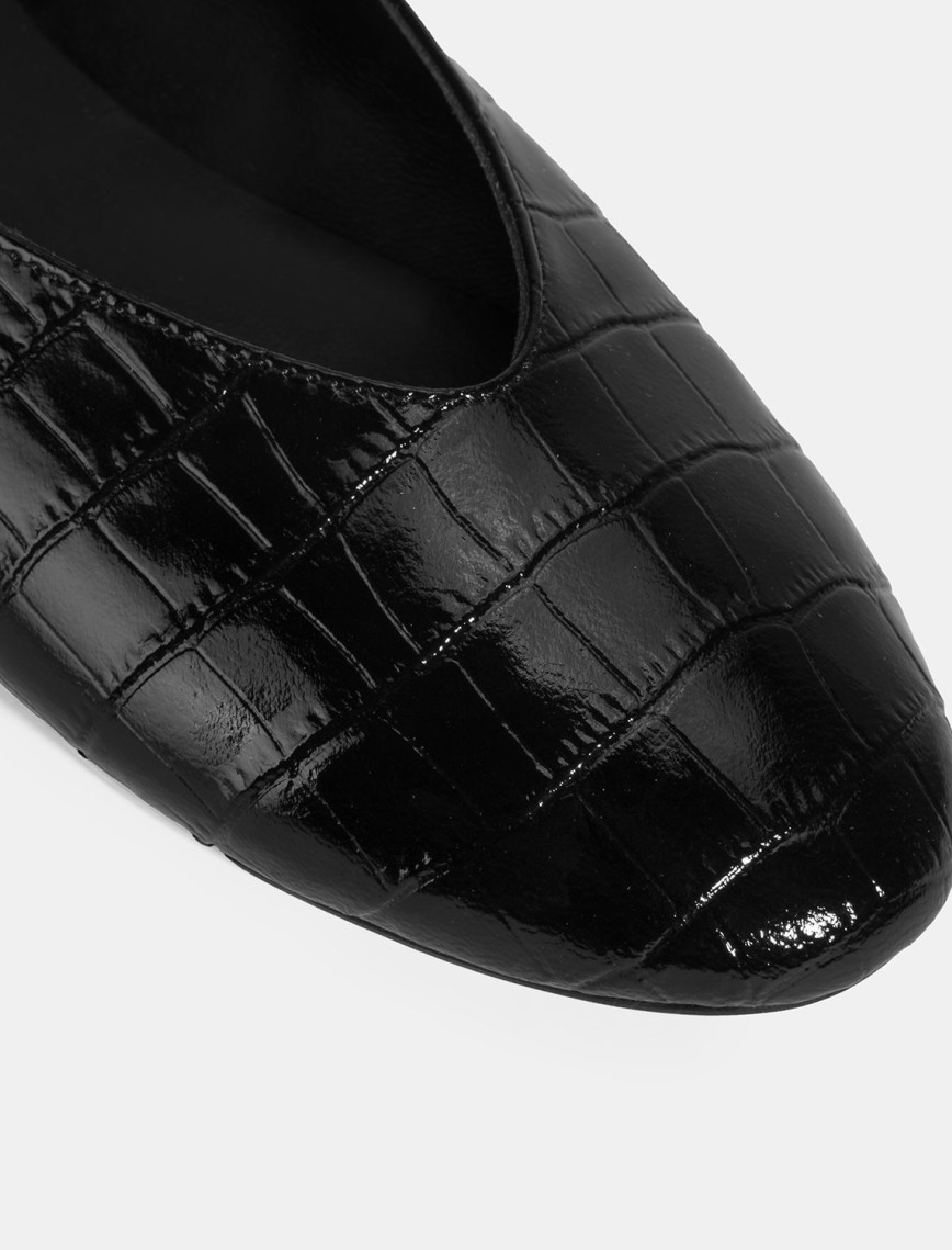 Kadın Siyah Kroko Baskılı Mary Jane Deri Babet Kadın Siyah Kroko Baskılı Mary Jane Deri Babet
