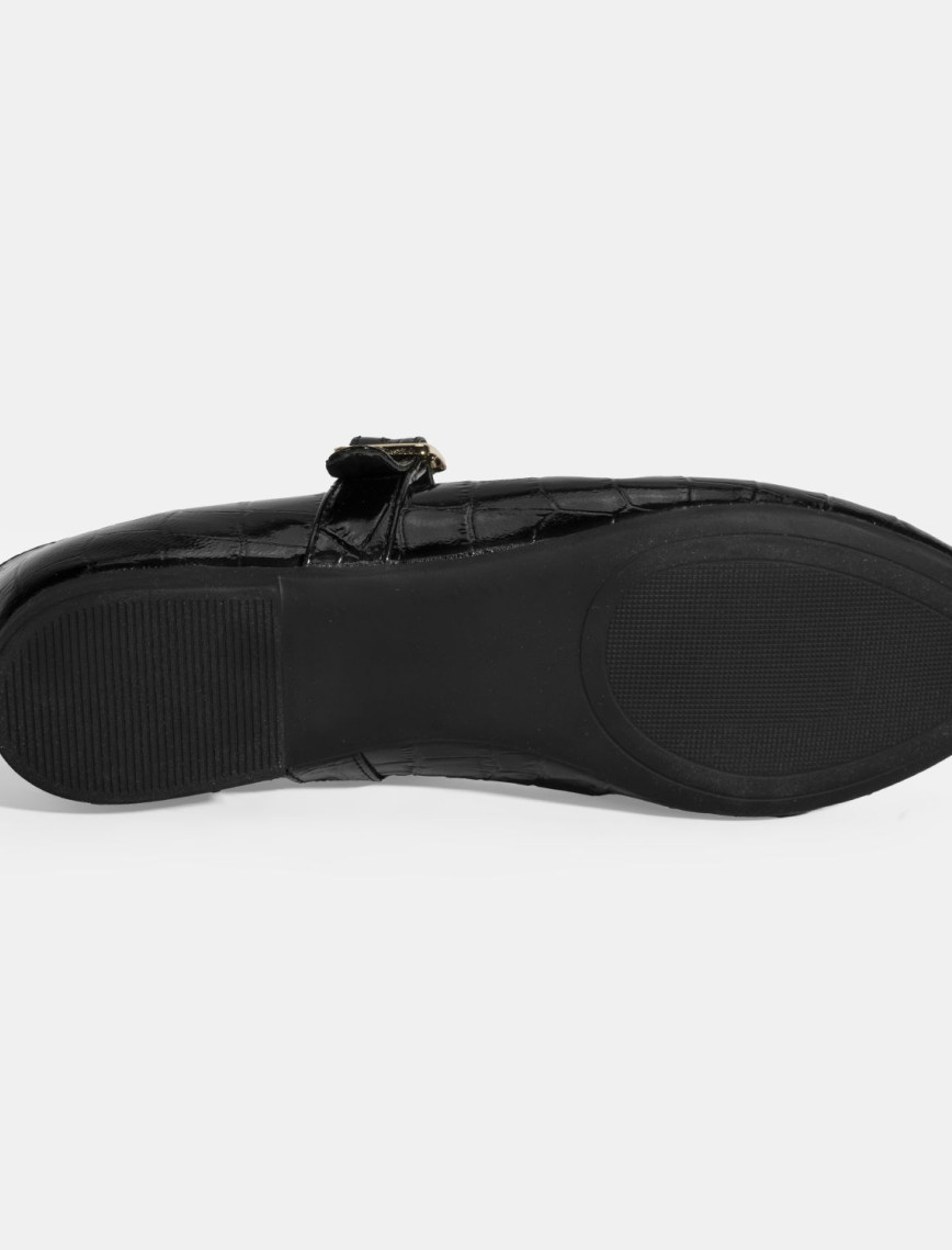 Kadın Siyah Kroko Baskılı Mary Jane Deri Babet Kadın Siyah Kroko Baskılı Mary Jane Deri Babet