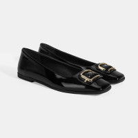 Kadın Siyah Metal Toka Aksesuarlı Rugan Babet Kadın Siyah Metal Toka Aksesuarlı Rugan Babet