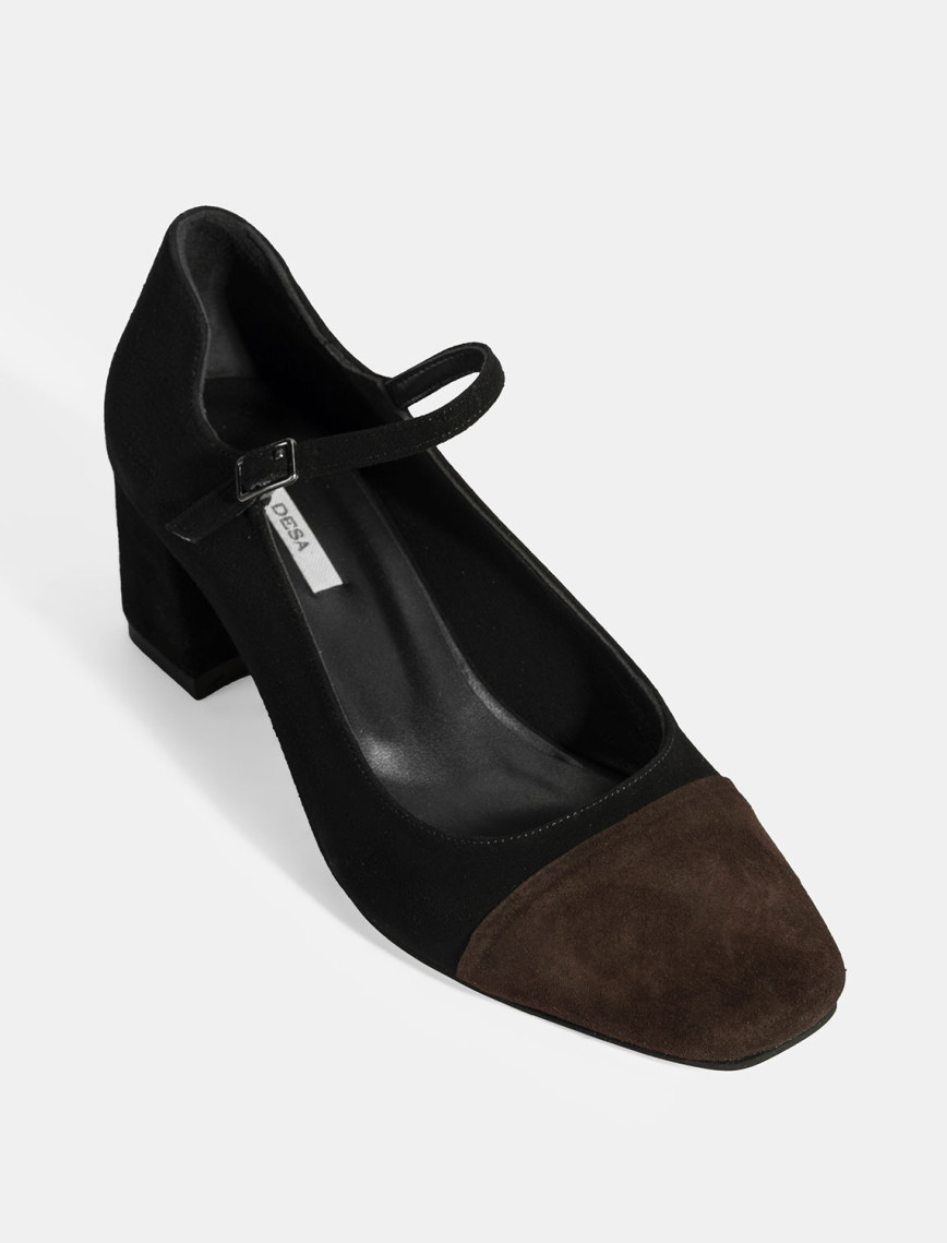 Kadın Siyah Ayarlanabilir Tokalı Süet Topuklu Ayakkabı Kadın Siyah Ayarlanabilir Tokalı Süet Topuklu Ayakkabı