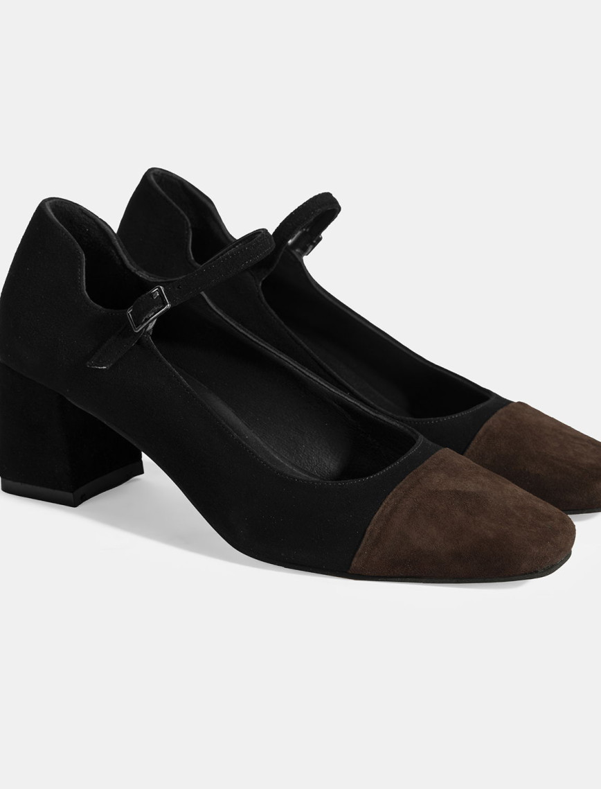 Kadın Siyah Ayarlanabilir Tokalı Süet Topuklu Ayakkabı Kadın Siyah Ayarlanabilir Tokalı Süet Topuklu Ayakkabı