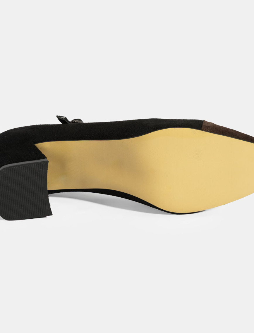 Kadın Siyah Ayarlanabilir Tokalı Süet Topuklu Ayakkabı Kadın Siyah Ayarlanabilir Tokalı Süet Topuklu Ayakkabı