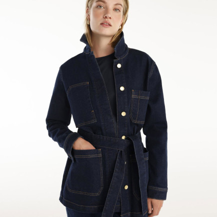 YARGICI Cep Detaylı Kemerli Denim Pardösü YARGICI Cep Detaylı Kemerli Denim Pardösü