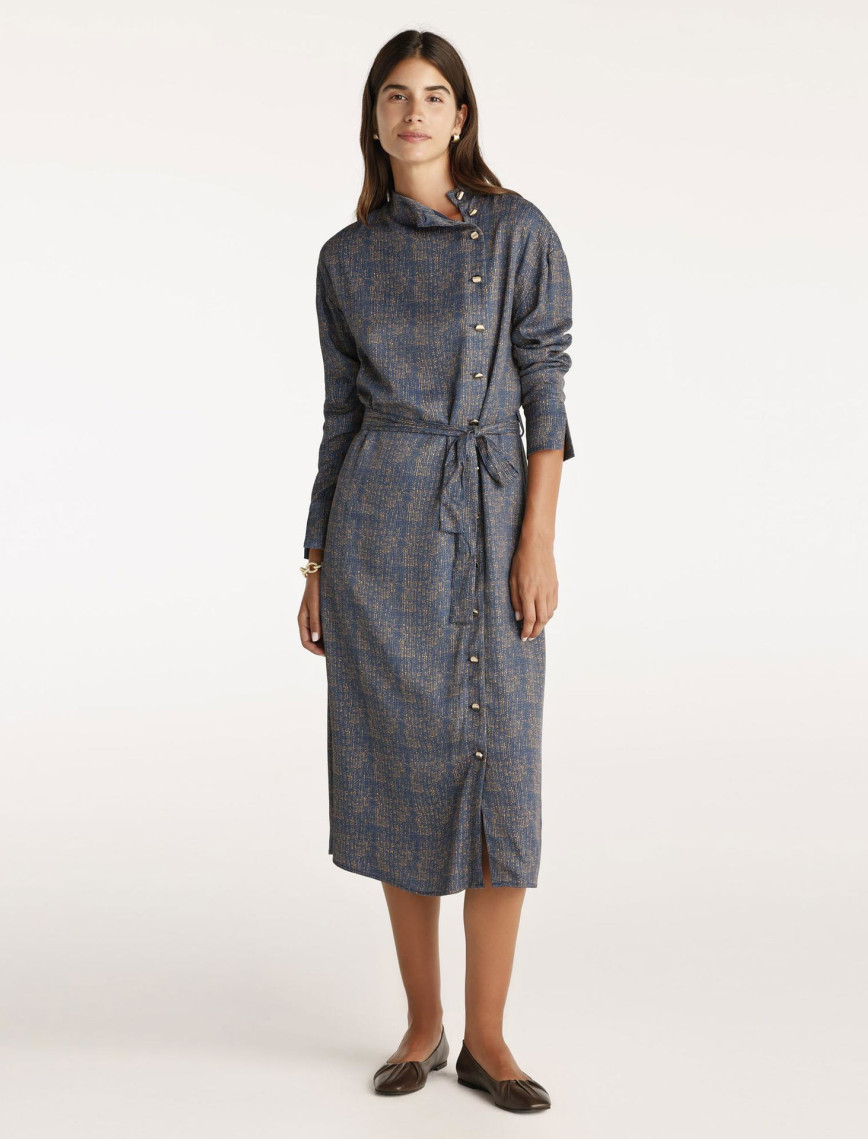 YARGICI Yüksek Yaka Kuşalı Uzun Kollu Midi Boy Elbise YARGICI Yüksek Yaka Kuşalı Uzun Kollu Midi Boy Elbise