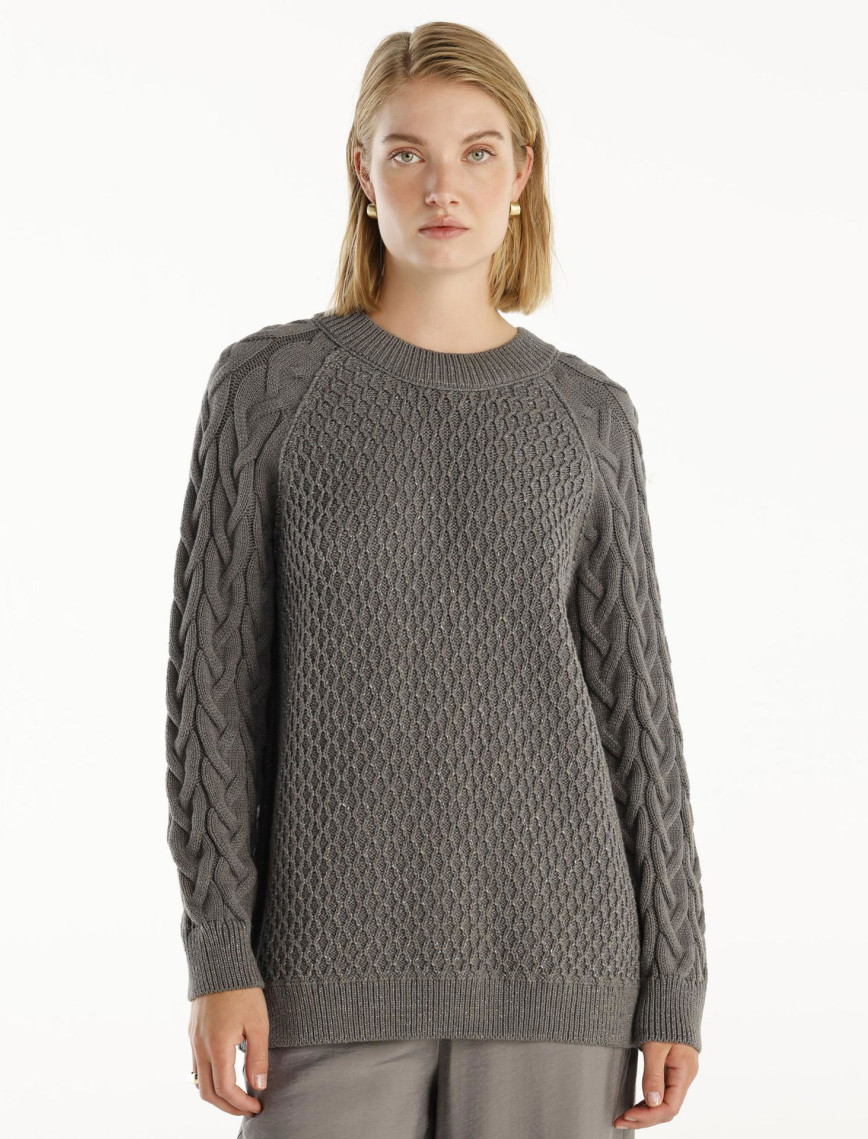 YARGICI Bisiklet Yakalı Simli Örgülü Kazak YARGICI Bisiklet Yakalı Simli Örgülü Kazak