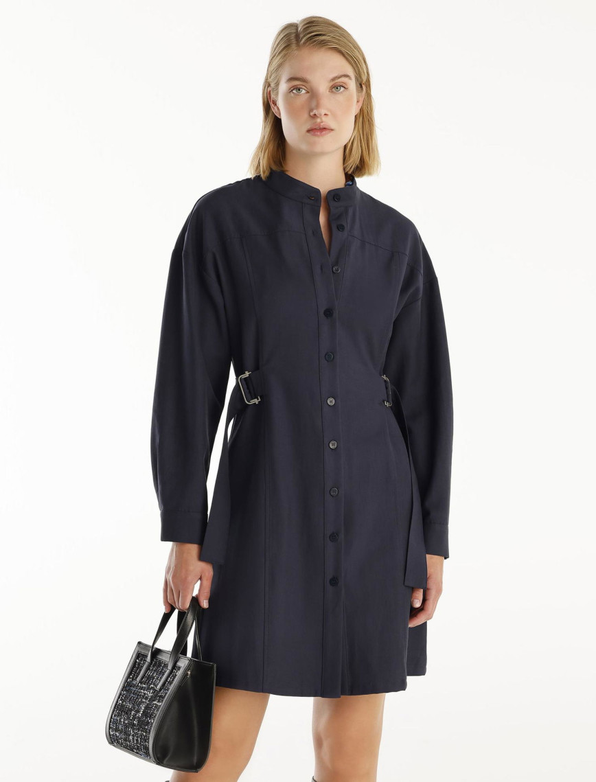 YARGICI Kemer Detaylı Uzun Kollu Hakim Yaka Kısa Gömlek Elbise YARGICI Kemer Detaylı Uzun Kollu Hakim Yaka Kısa Gömlek Elbise