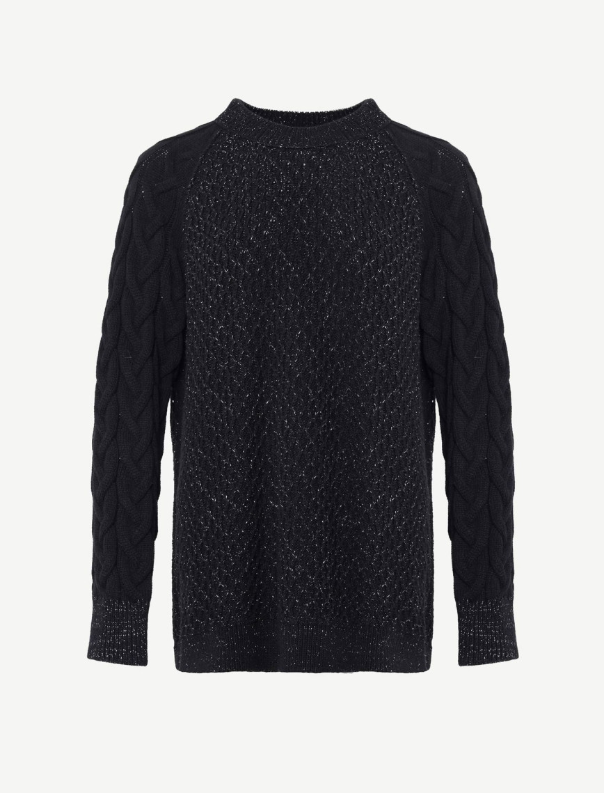 YARGICI Bisiklet Yakalı Simli Örgülü Kazak YARGICI Bisiklet Yakalı Simli Örgülü Kazak