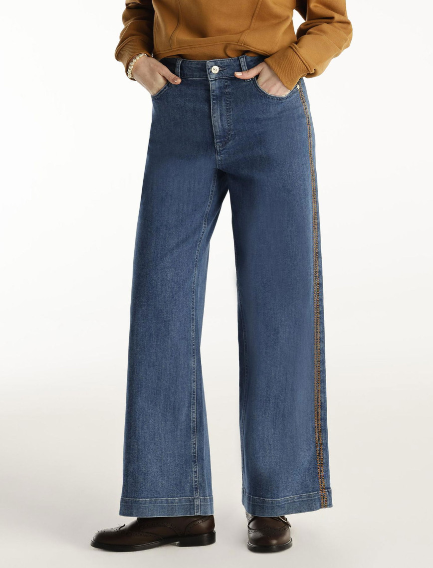 Nakış Detaylı Yüksek Bel Geniş Paça Pantolon Nakış Detaylı Yüksek Bel Geniş Paça Pantolon