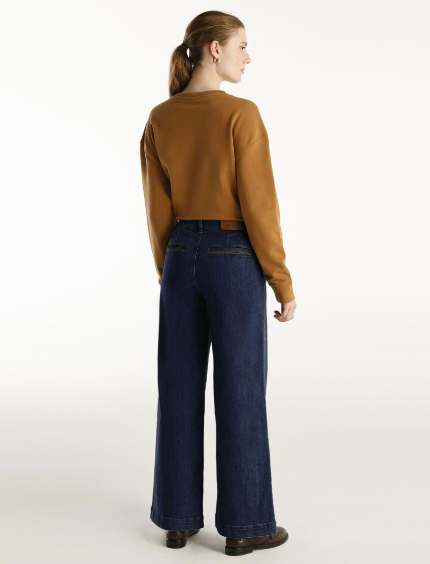 YARGICI Nakış Detaylı Yüksek Bel Geniş Paça Pantolon YARGICI Nakış Detaylı Yüksek Bel Geniş Paça Pantolon