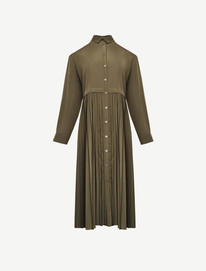 YARGICI Uzun Kollu Pliseli Midi Boy Gömlek Elbise