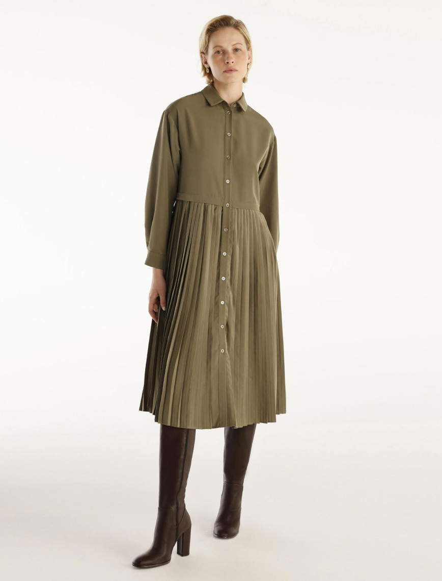 YARGICI Uzun Kollu Pliseli Midi Boy Gömlek Elbise