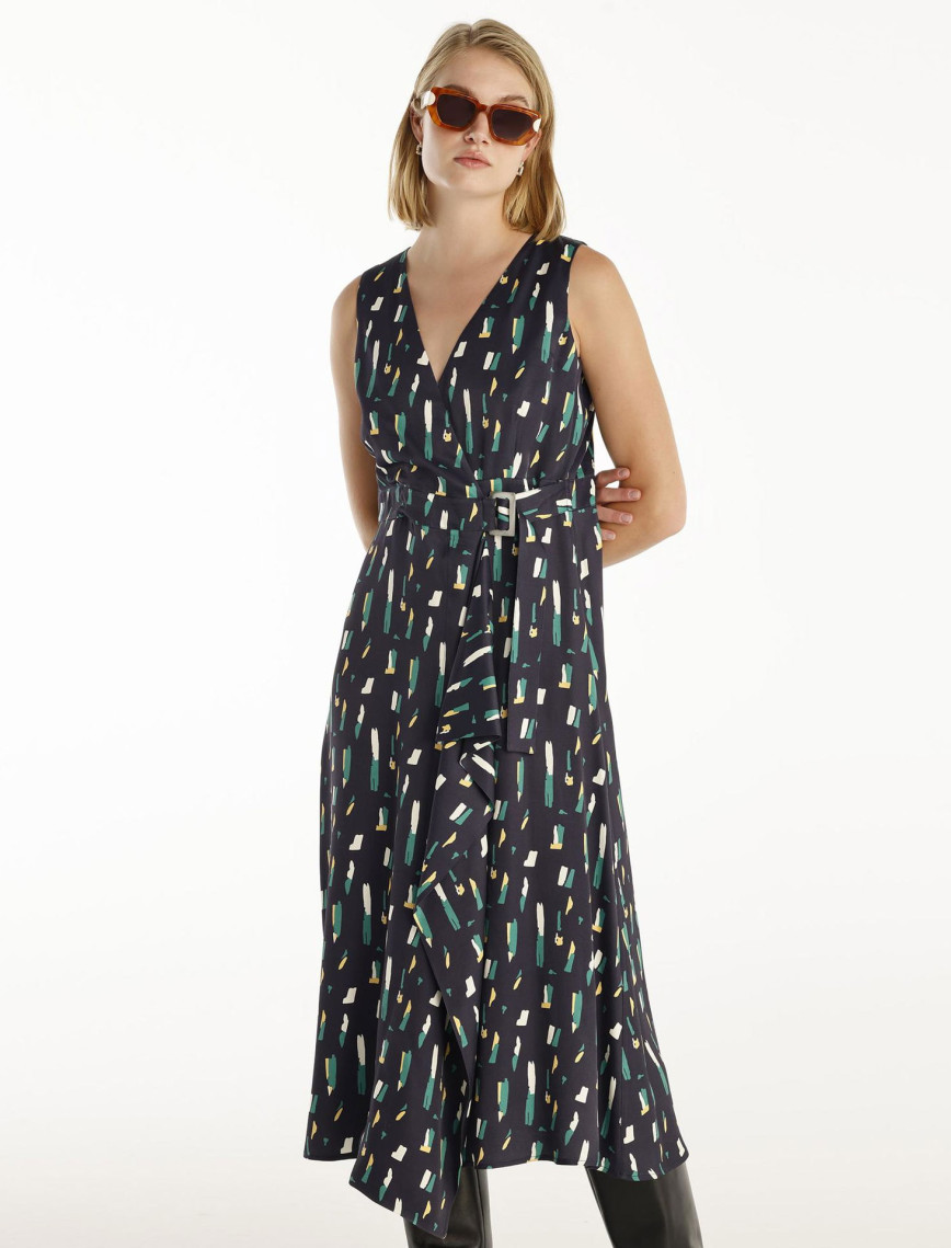 YARGICI Kemer Detaylı Kolsuz Kruvaze Midi Boy Elbise YARGICI Kemer Detaylı Kolsuz Kruvaze Midi Boy Elbise