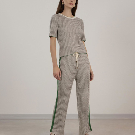 YARGICI Kontrast Detaylı Triko Pantolon YARGICI Kontrast Detaylı Triko Pantolon