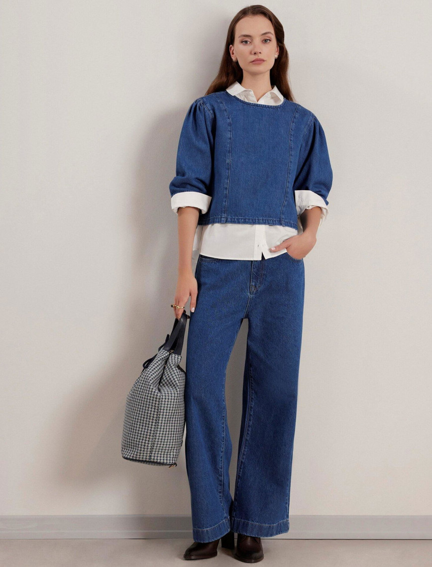 YARGICI Kabarık Kollu Denim Gömlek YARGICI Kabarık Kollu Denim Gömlek