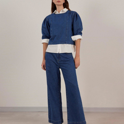 YARGICI Kabarık Kollu Denim Gömlek YARGICI Kabarık Kollu Denim Gömlek