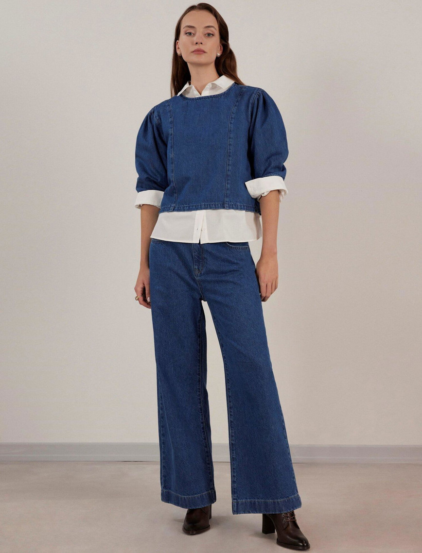 YARGICI Kabarık Kollu Denim Gömlek YARGICI Kabarık Kollu Denim Gömlek