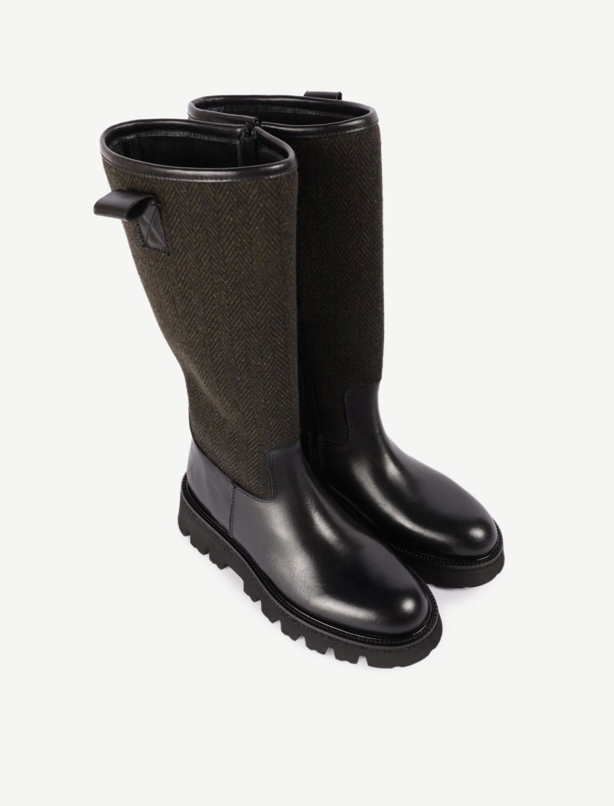 YARGICI Kumaş Detaylı Deri Uzun Bot YARGICI Kumaş Detaylı Deri Uzun Bot