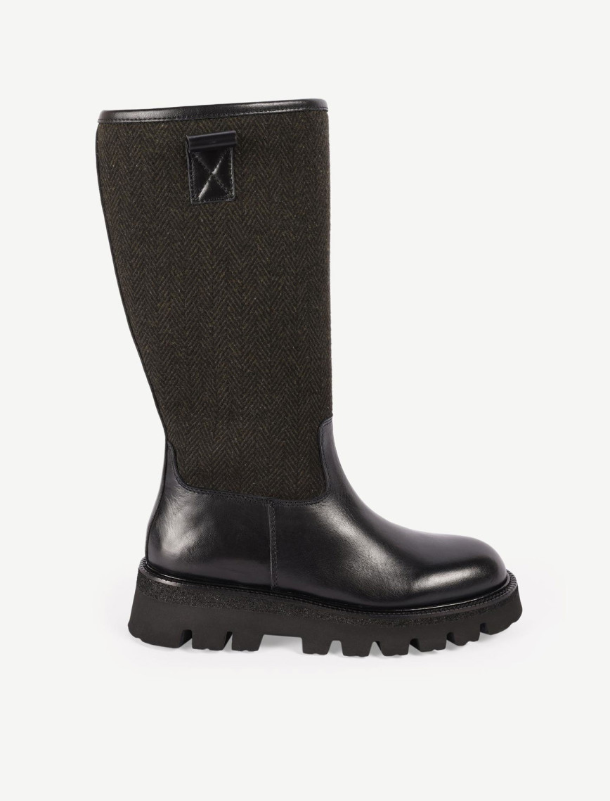 YARGICI Kumaş Detaylı Deri Uzun Bot YARGICI Kumaş Detaylı Deri Uzun Bot