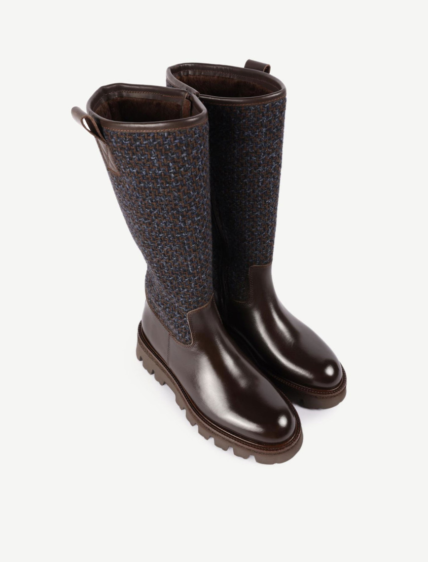 YARGICI Kumaş Detaylı Deri Uzun Bot YARGICI Kumaş Detaylı Deri Uzun Bot