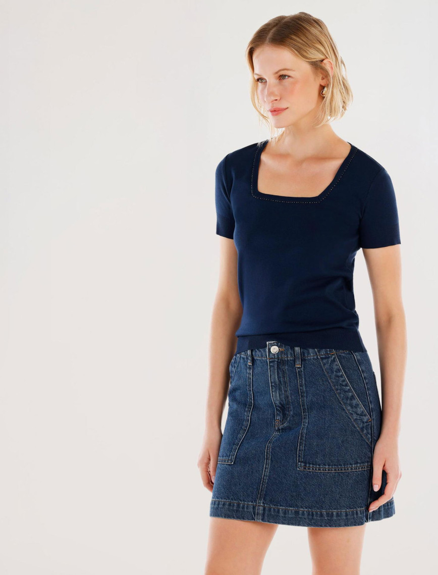 YARGICI Kare Yaka Yarım Kollu Triko YARGICI Kare Yaka Yarım Kollu Triko