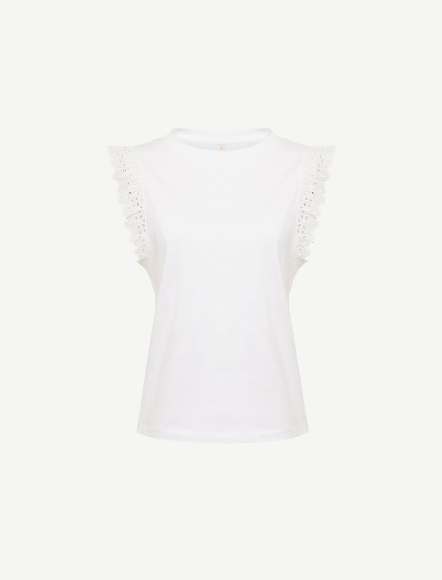 YARGICI Brode Detaylı Bisiklet Yaka Kolsuz T-shirt YARGICI Brode Detaylı Bisiklet Yaka Kolsuz T-shirt